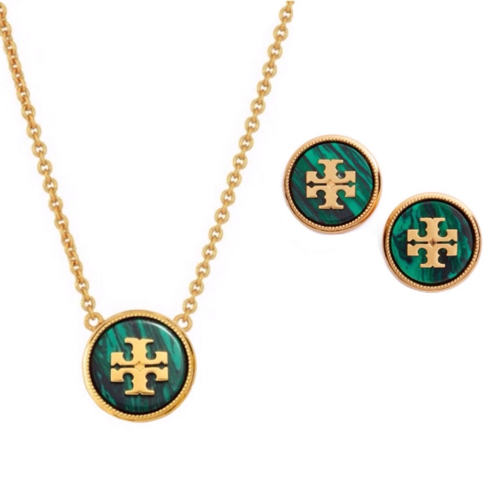 Tory Burch • Green Semiprecious Stone Logo Set